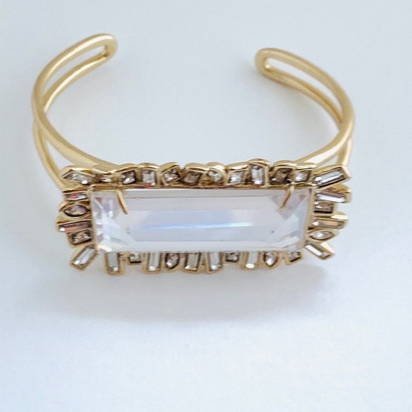 ALEXIS BITTAR • NEW Gold & white Oversized Crystal Framed Baguette Cuff Bracelet - Picture 4 of 13